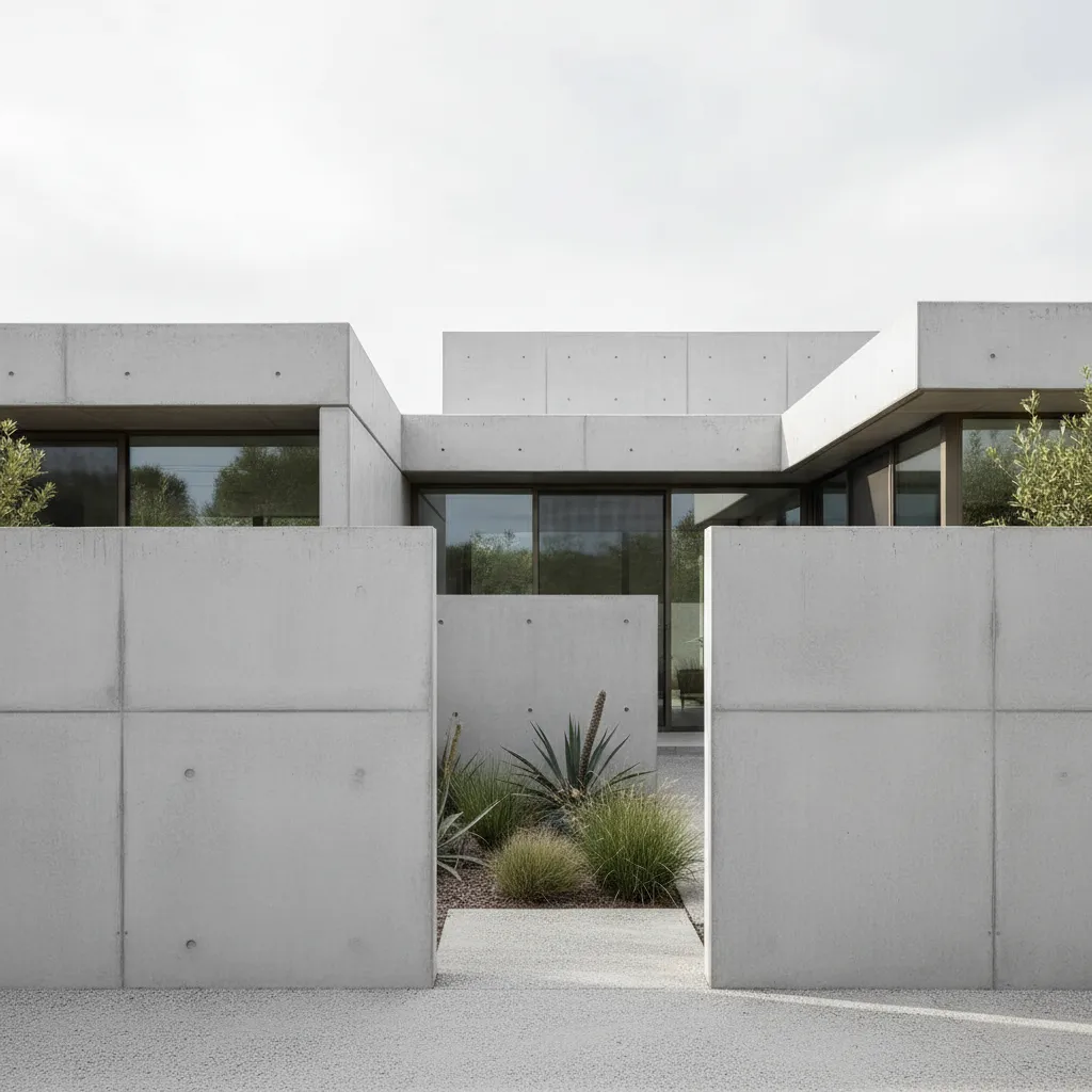 Barda moderna de concreto en una casa contemporánea