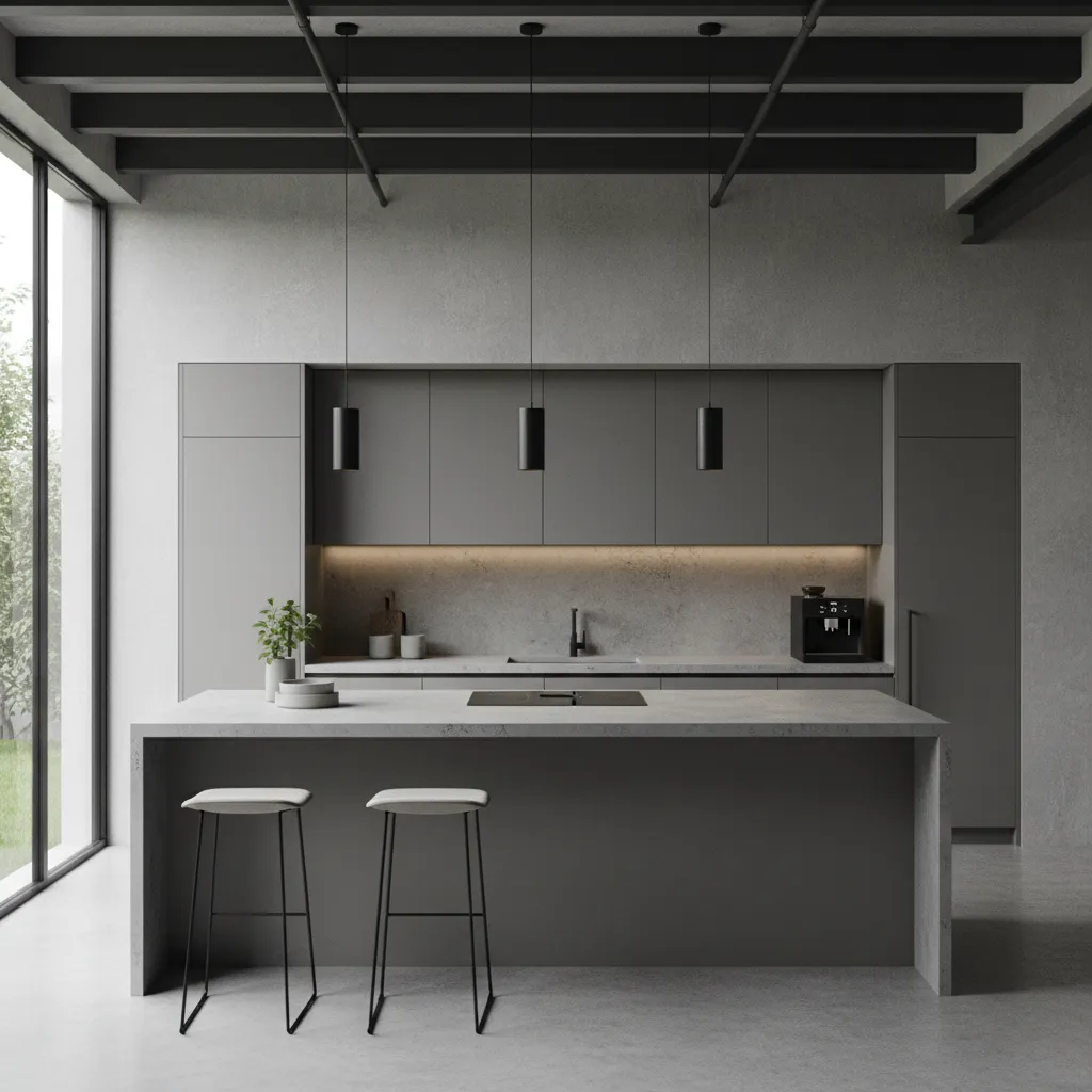 kitchen countertop with modern concrete overlay finish