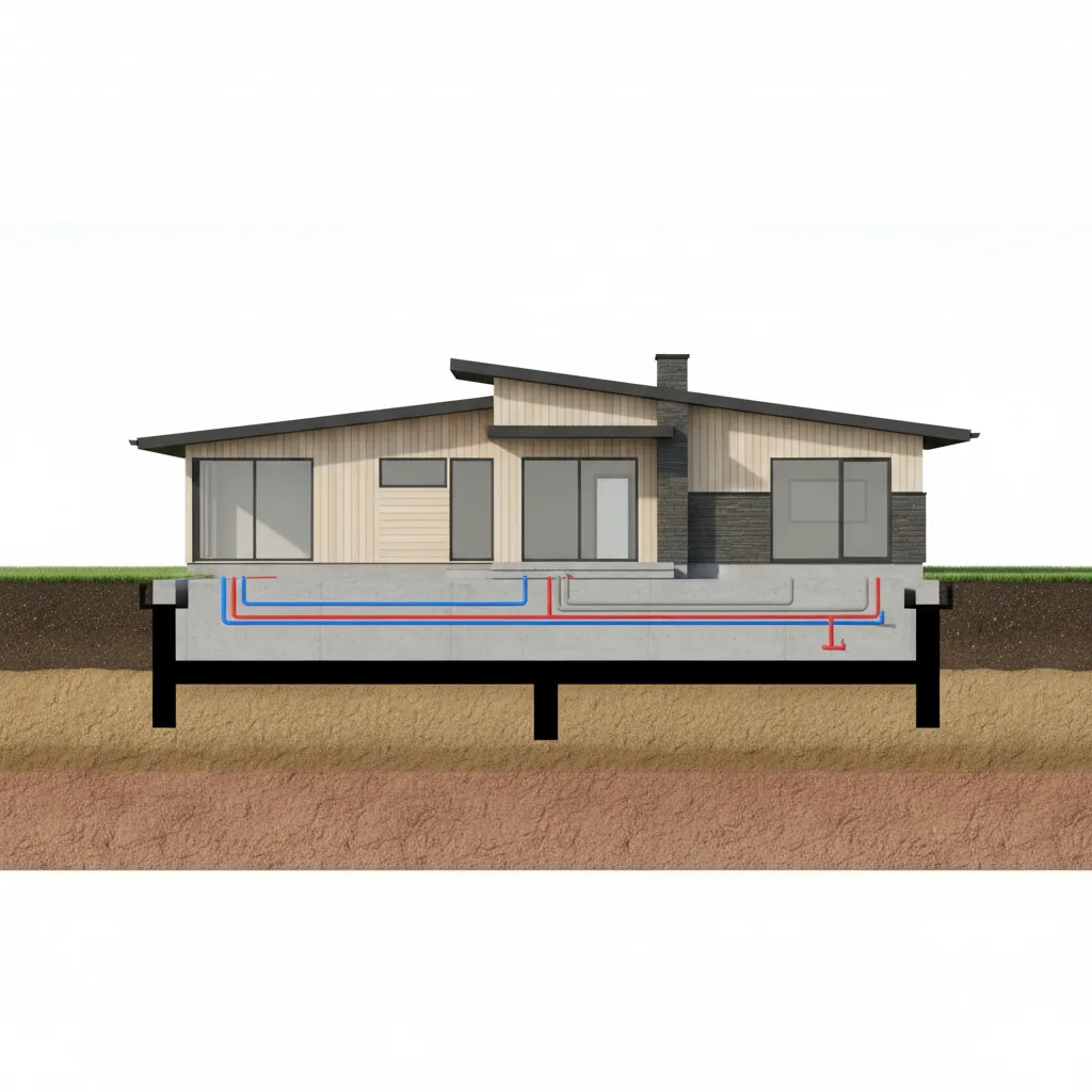 modern ranch home built on concrete slab foundation diagram