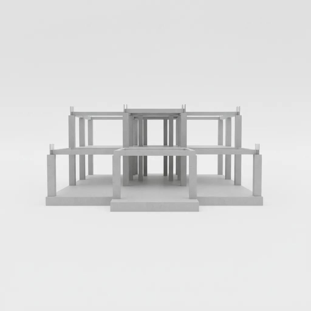 3D structural frame of a house showing beams columns and slab used for concrete estimation