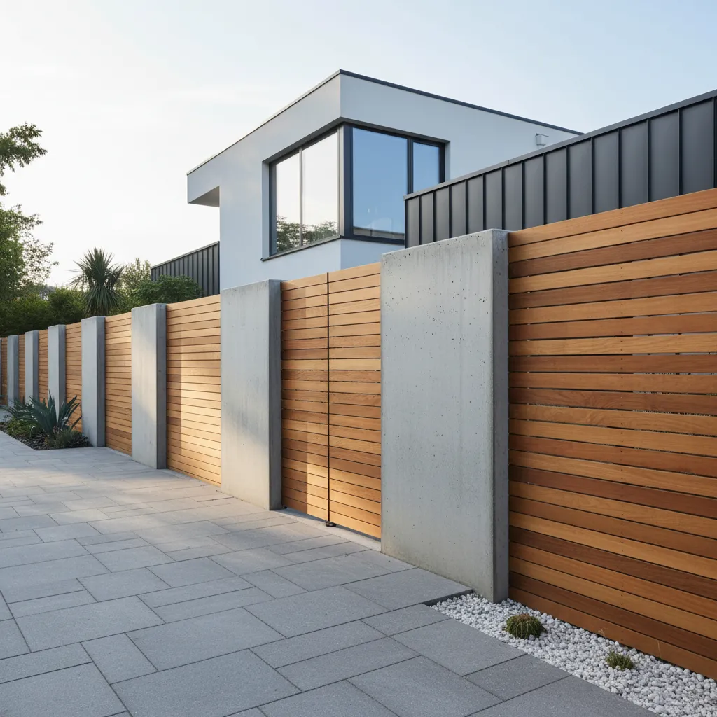 Barda moderna combinando concreto y madera
