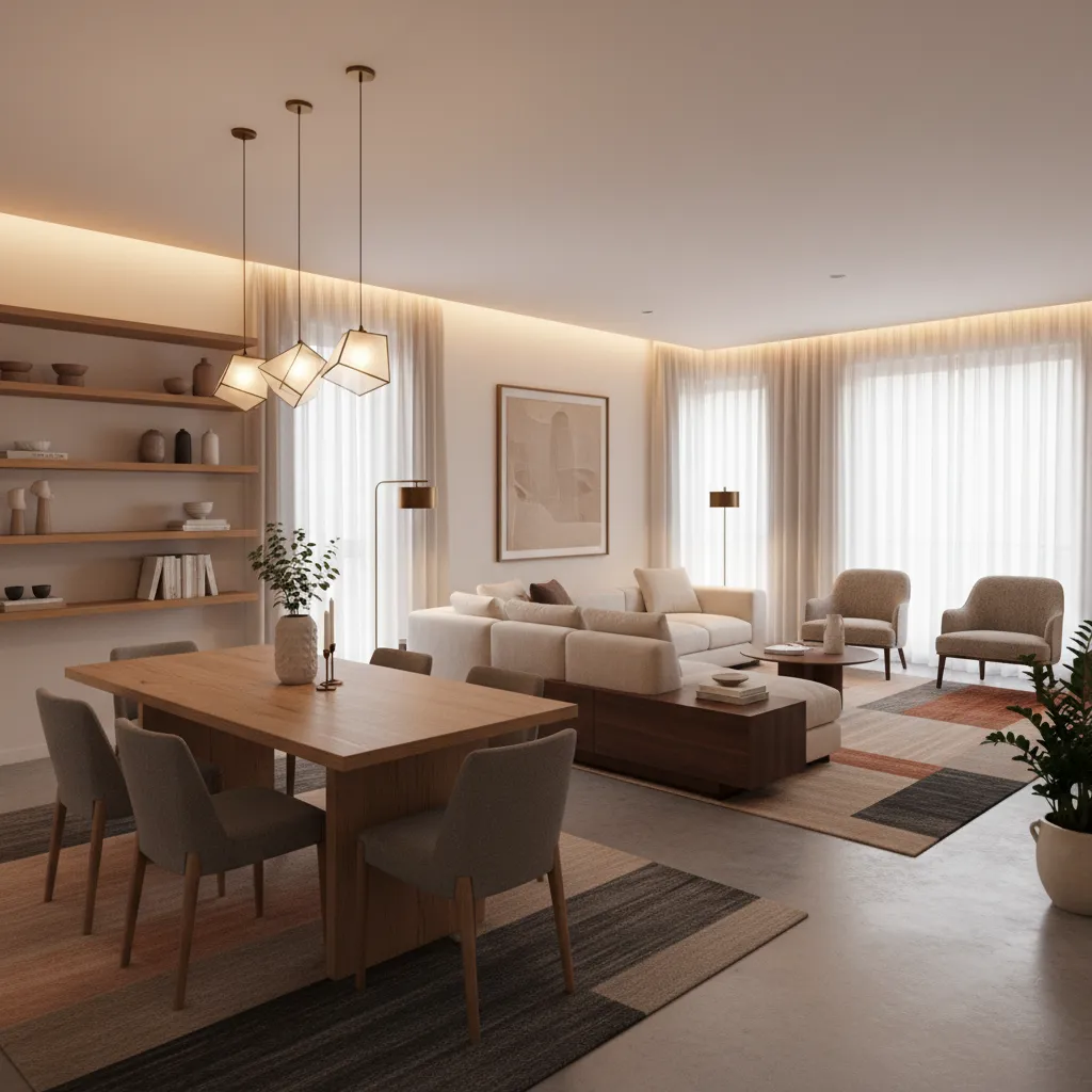 Espacio abierto de salón y comedor en un piso moderno