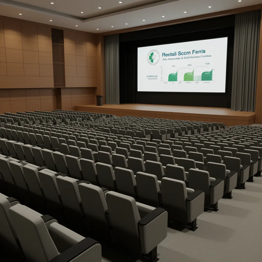 Conference hall scene demonstrating level of detail optimization with distant simplified seats