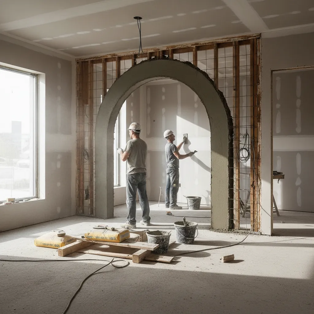 Proceso de construcción de un arco en una reforma interior