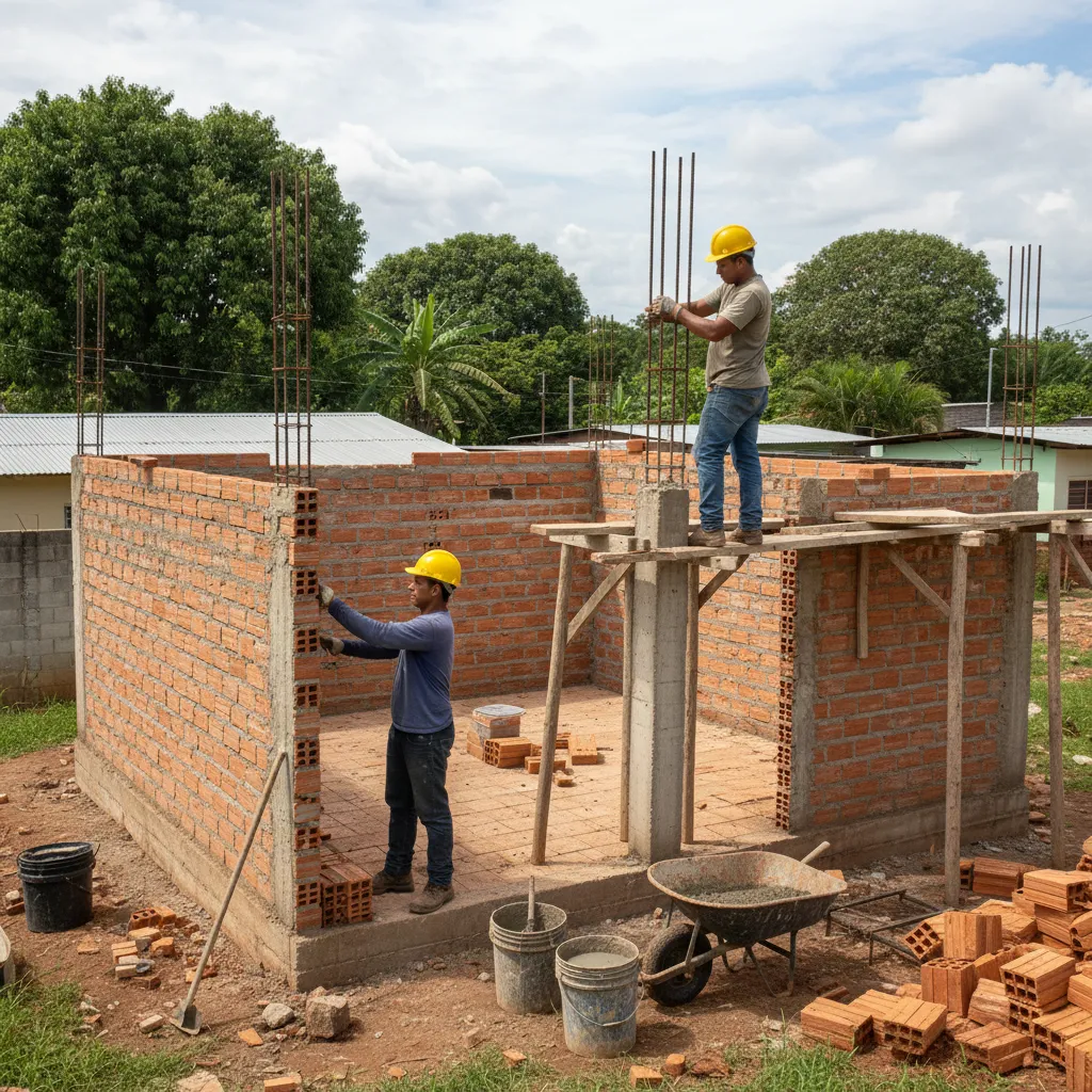Proceso de construcción de una casa económica de ladrillo