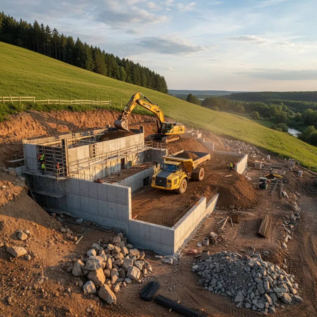 Proceso de excavación para construir una vivienda enterrada