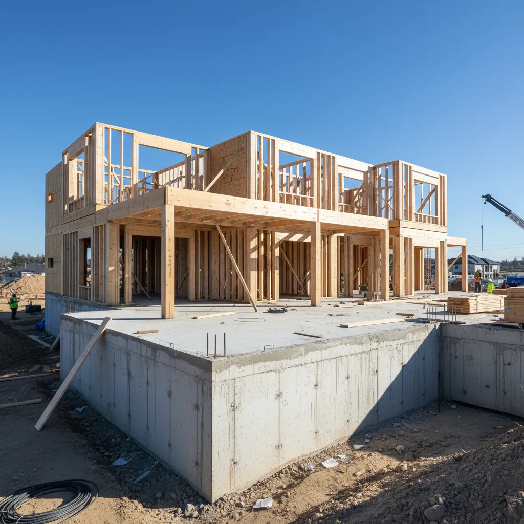 Estructura de una casa en construcción mostrando el proceso constructivo