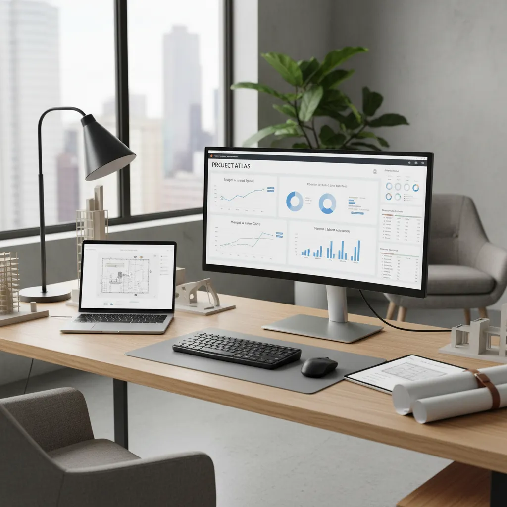 Construction cost tracking dashboard on computer for monitoring materials