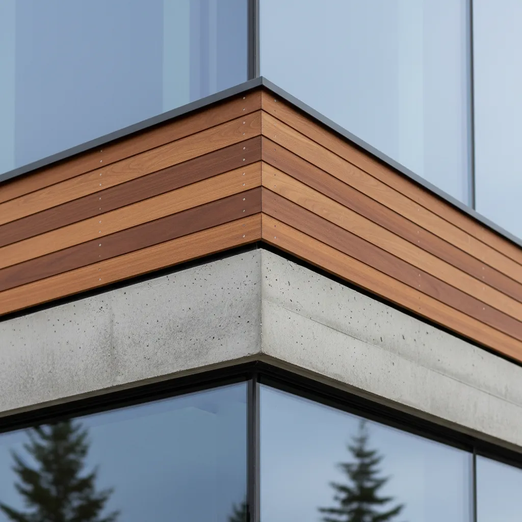 Detalle constructivo de fachada moderna con materiales contemporáneos