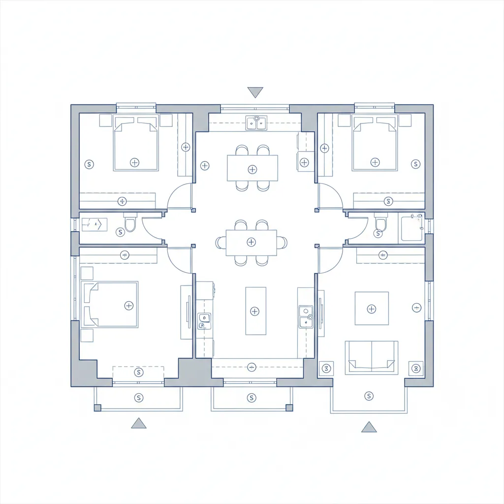 construction electrical plan with outlet and lighting symbols