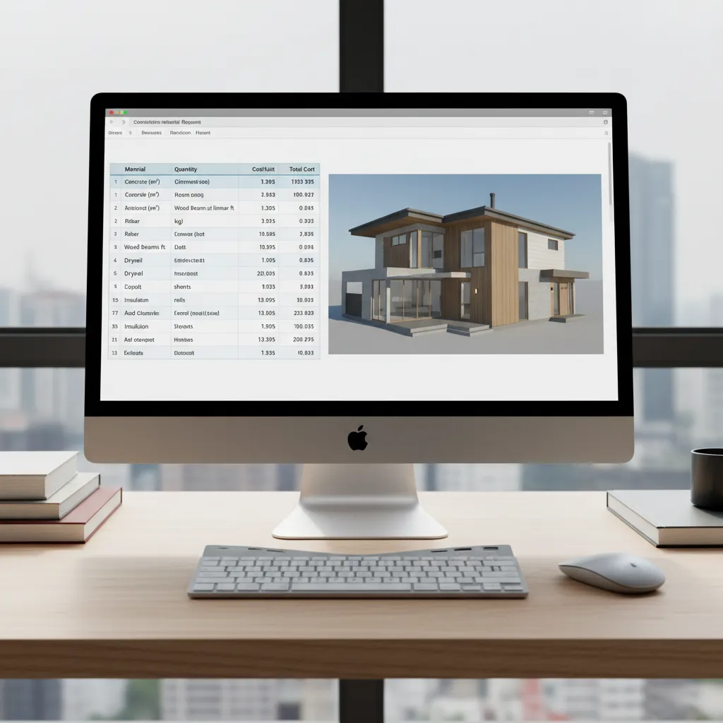 digital construction material estimate report generated from design software