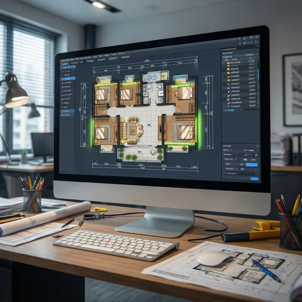 digital construction quantity takeoff on residential house floor plan
