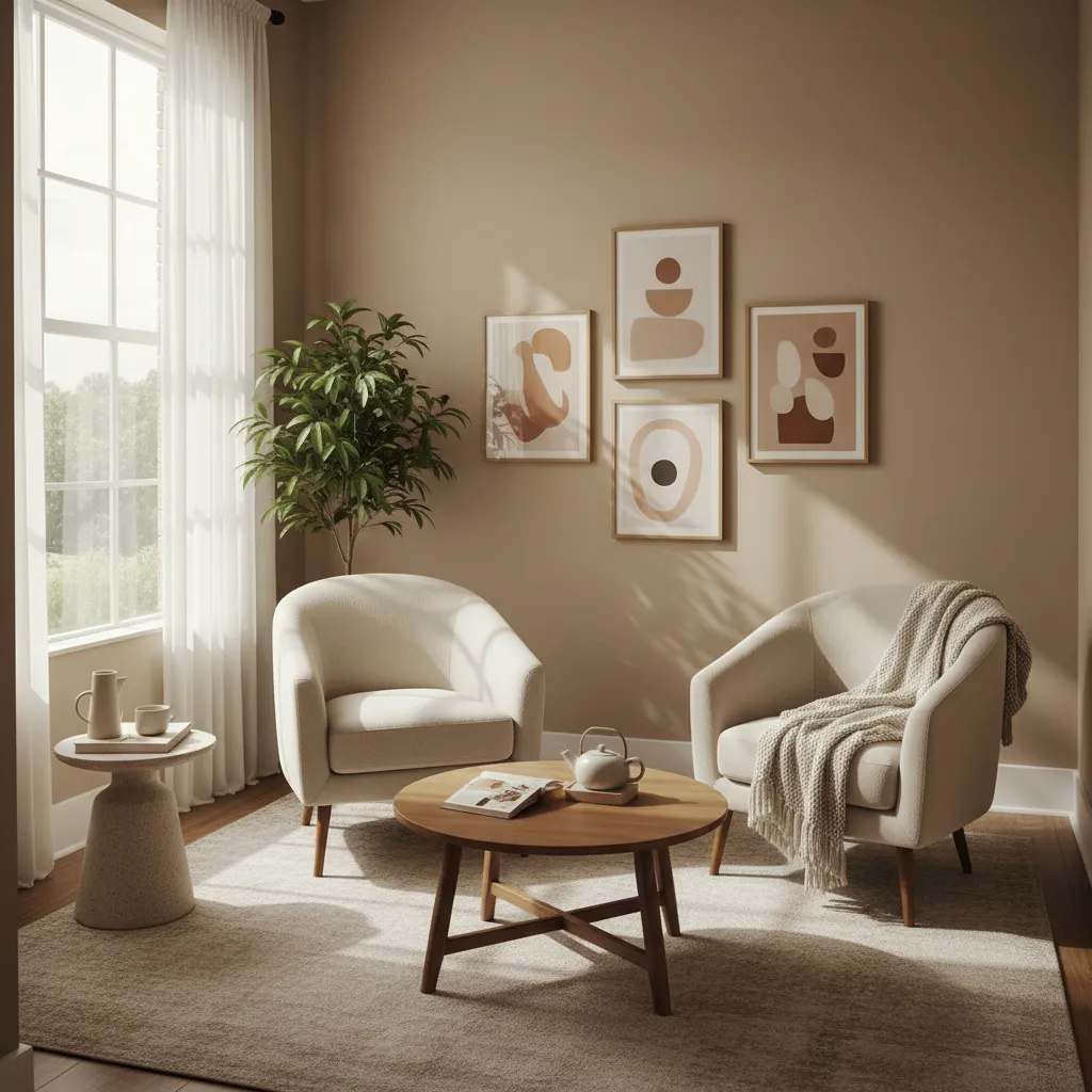 Consultorio psicológico pequeño bien optimizado con sillones y luz natural