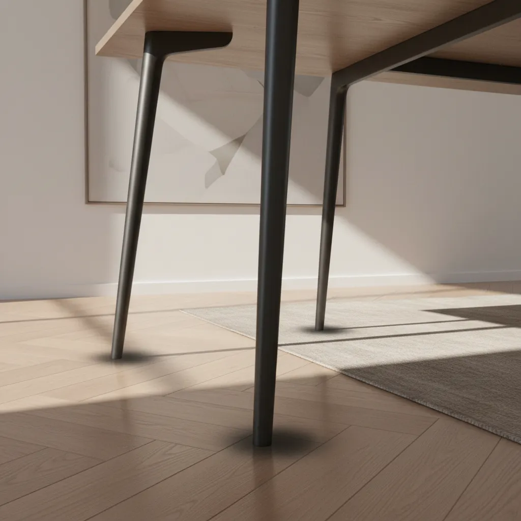 close view of furniture with strong contact shadows touching the floor