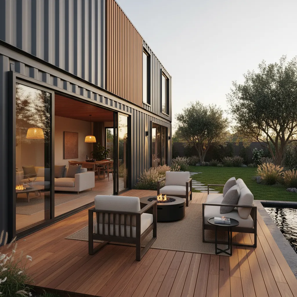 family deck attached to container home expanding living space outdoors