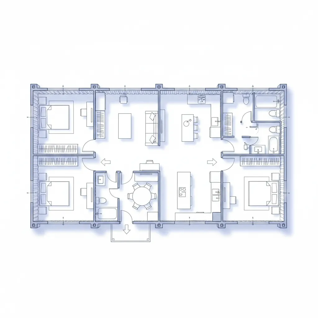 Architectural floor plan layout for a multi container home design