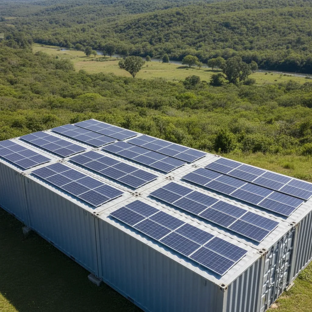 Shipping container house roof with solar panels installed