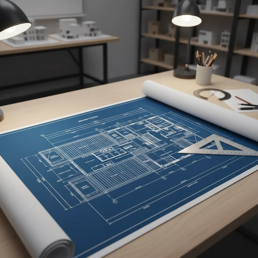 Technical floor plan drawing for shipping container house construction