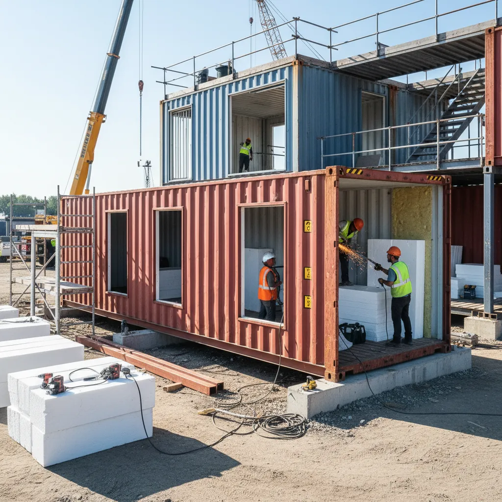 Proceso de construcción de una casa con contenedores marítimos