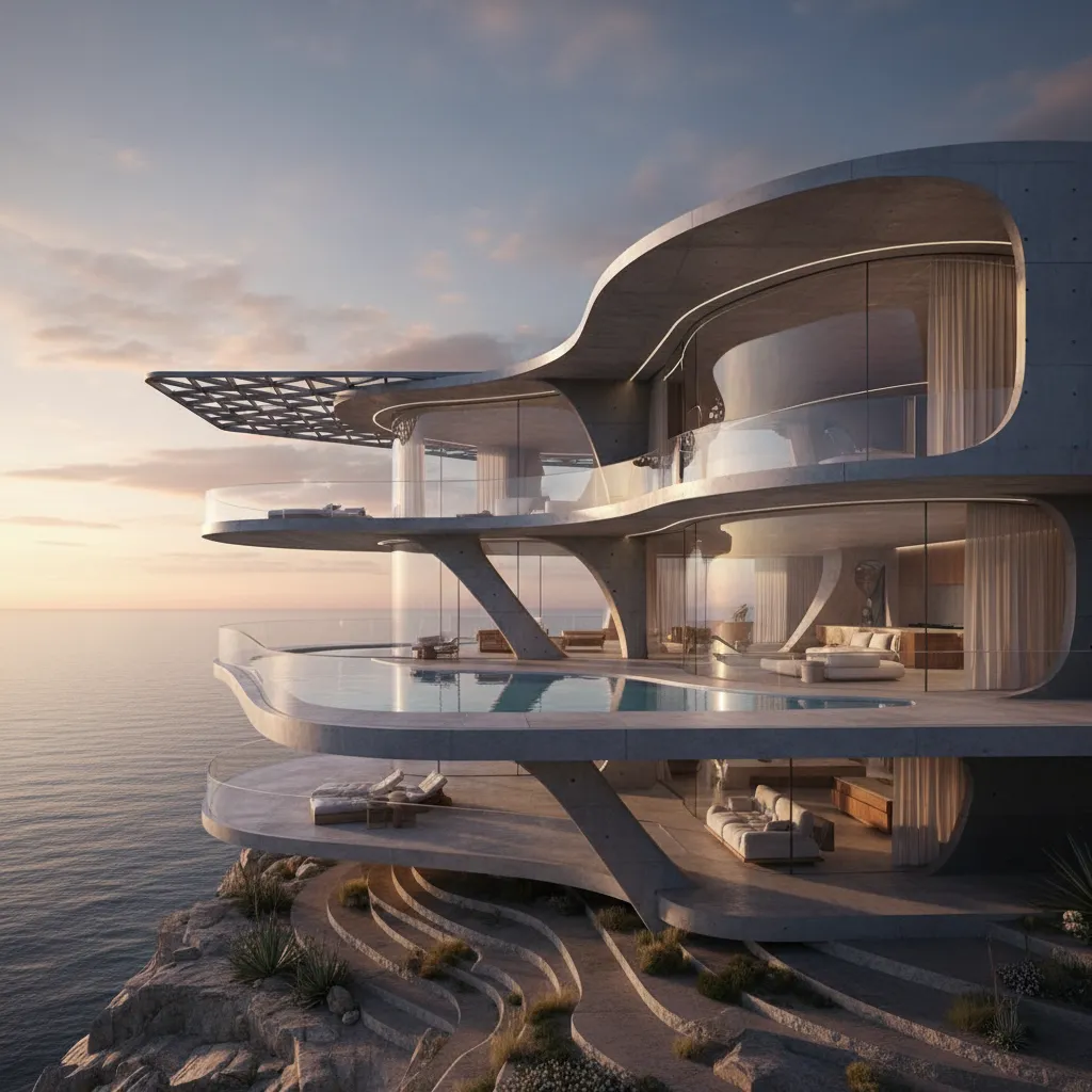 Casa contemporánea con formas arquitectónicas fluidas