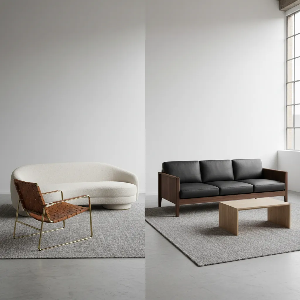 comparison of curved contemporary furniture and straight modern furniture forms