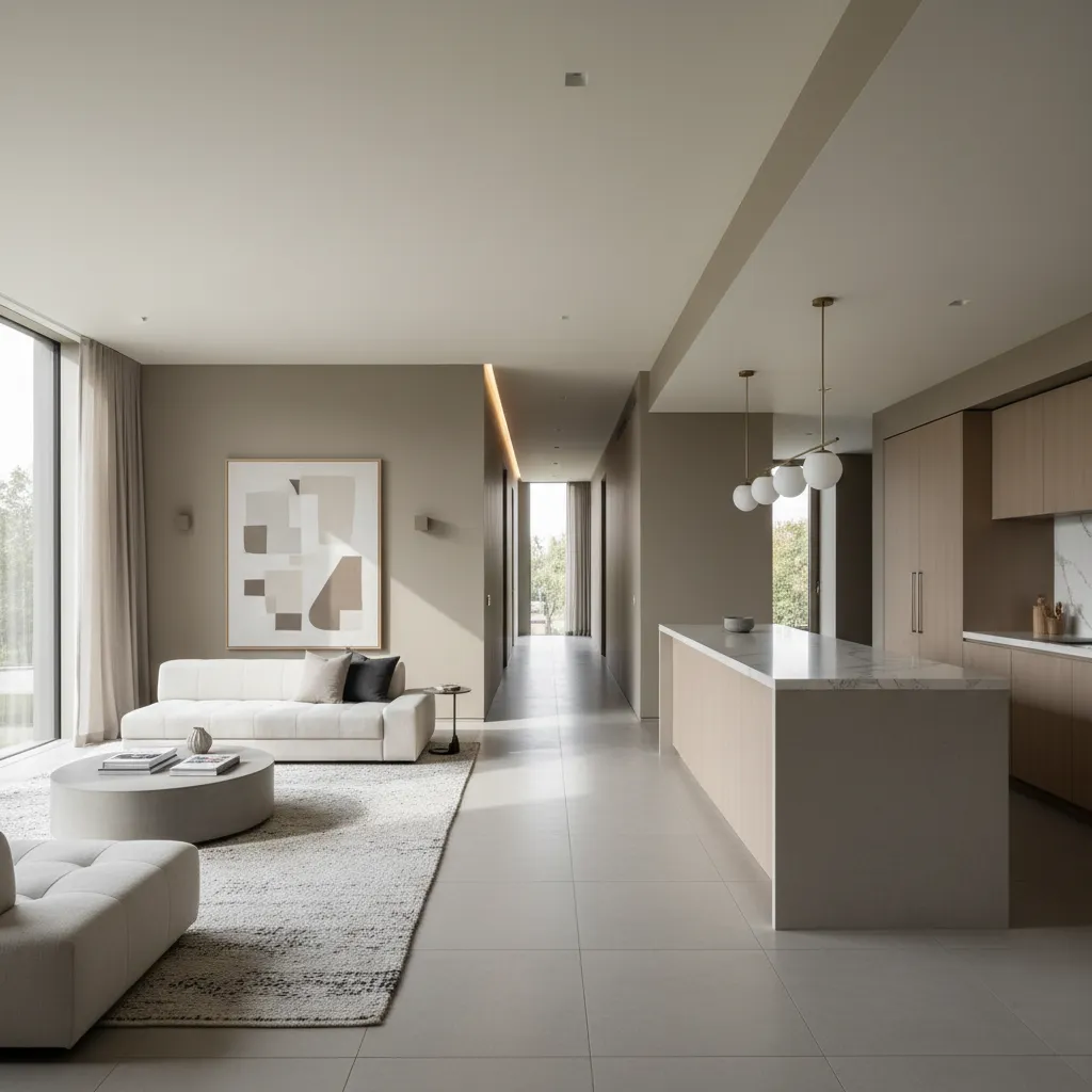 Interior de vivienda donde el mismo color conecta varias habitaciones