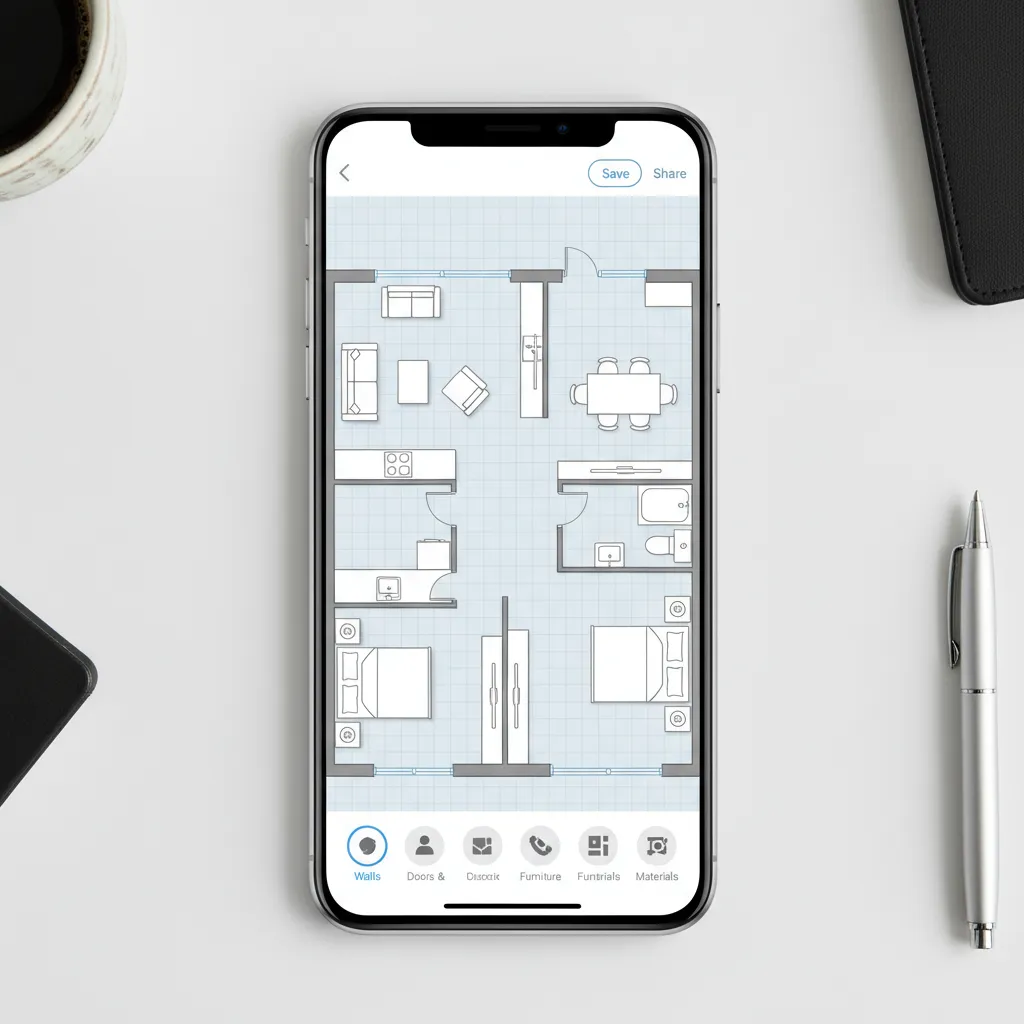 Contoh tampilan aplikasi desain rumah di ponsel