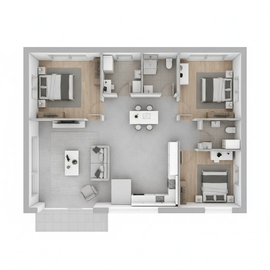 Contoh layout rumah 7x10 tiga kamar