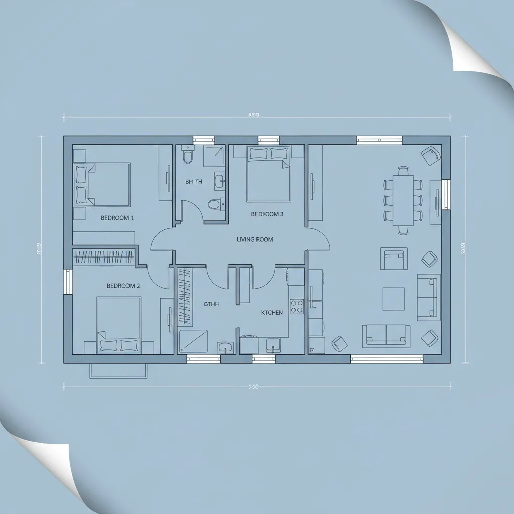 Denah rumah 10x12 dengan tiga kamar tidur