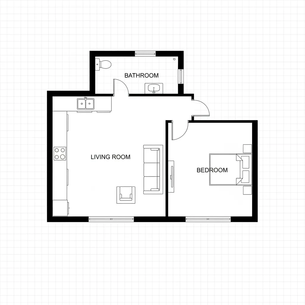 Contoh denah rumah 2D sederhana dengan beberapa ruangan
