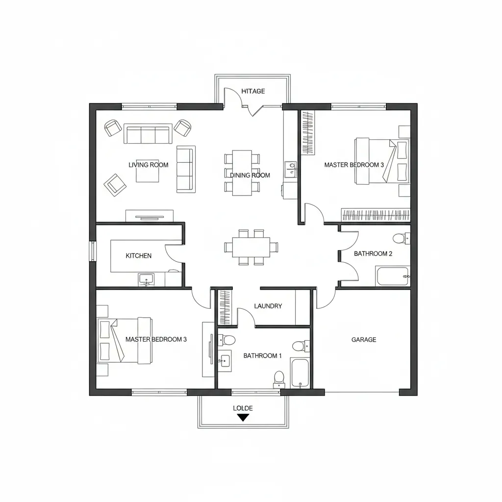 Contoh blueprint denah rumah dua dimensi dengan ukuran ruang