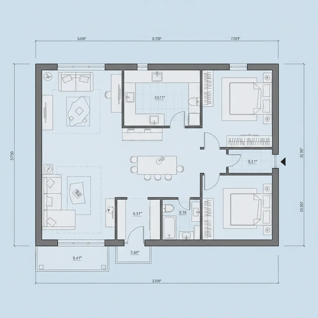 Contoh layout lengkap denah rumah 9x15