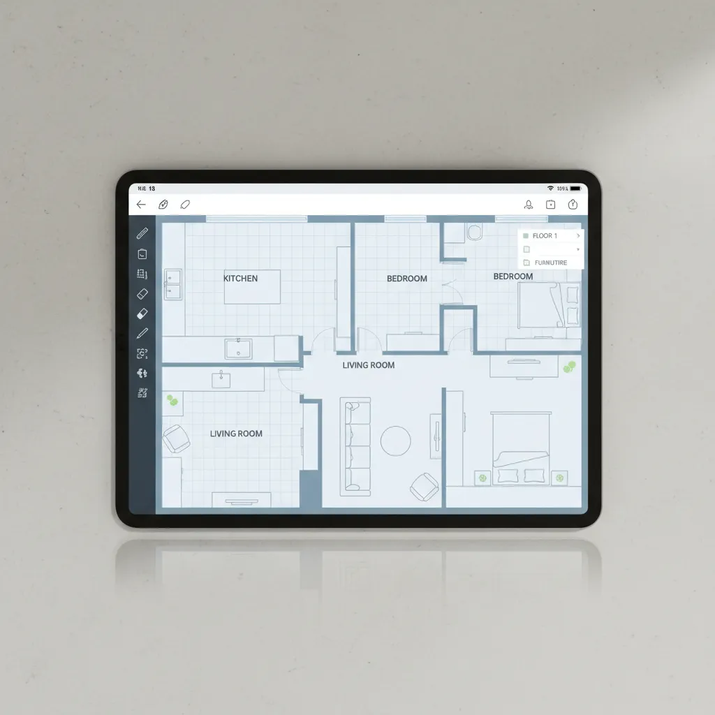 Contoh tampilan denah rumah digital di aplikasi desain
