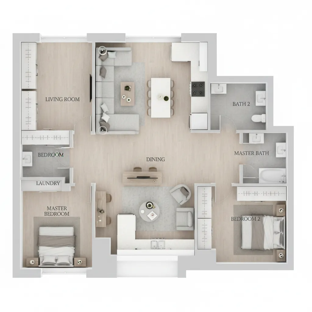 Contoh tampilan denah rumah digital dengan beberapa ruangan