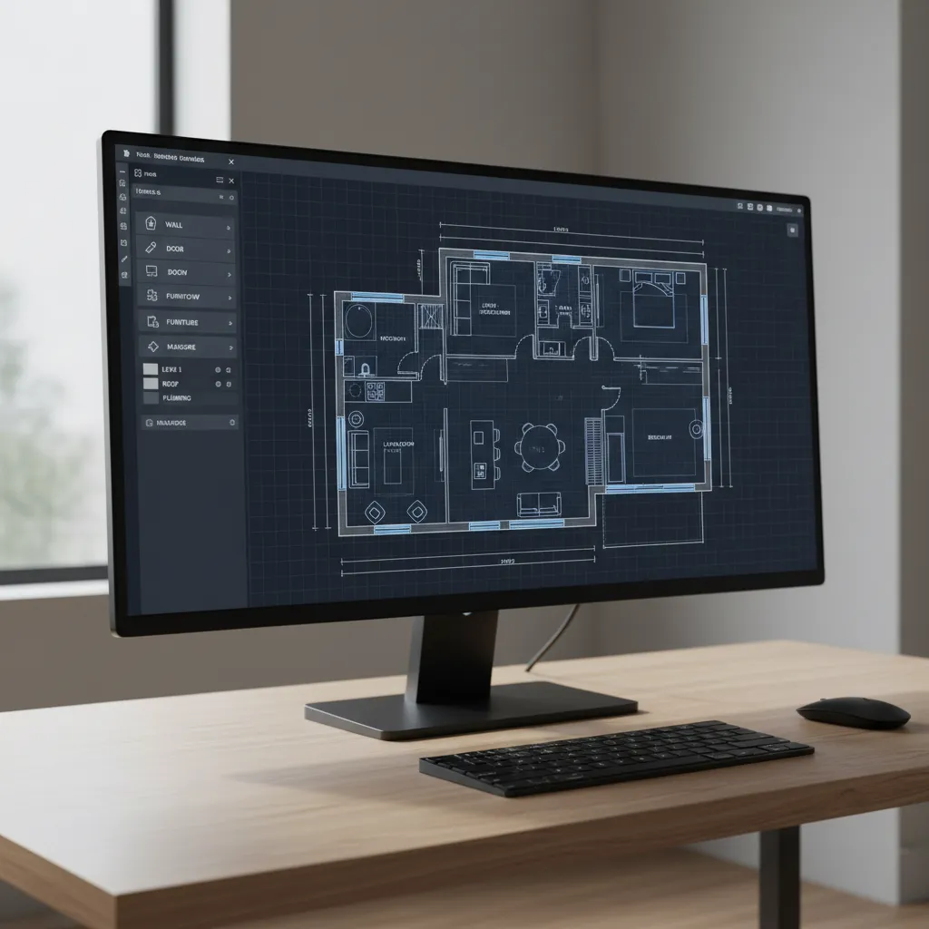 Tampilan denah rumah digital pada software desain
