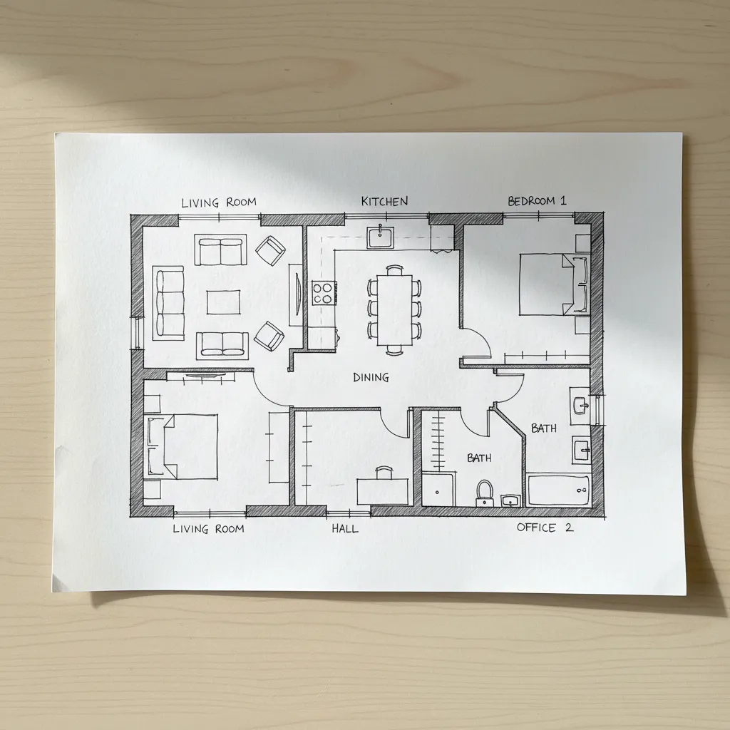 Contoh denah rumah sederhana hasil gambar manual