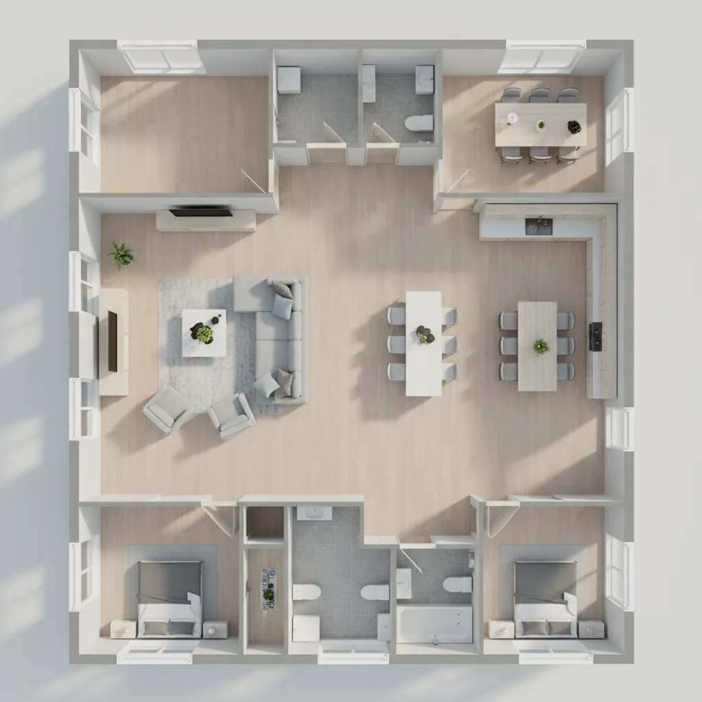 Contoh denah rumah dengan ruang yang proporsional