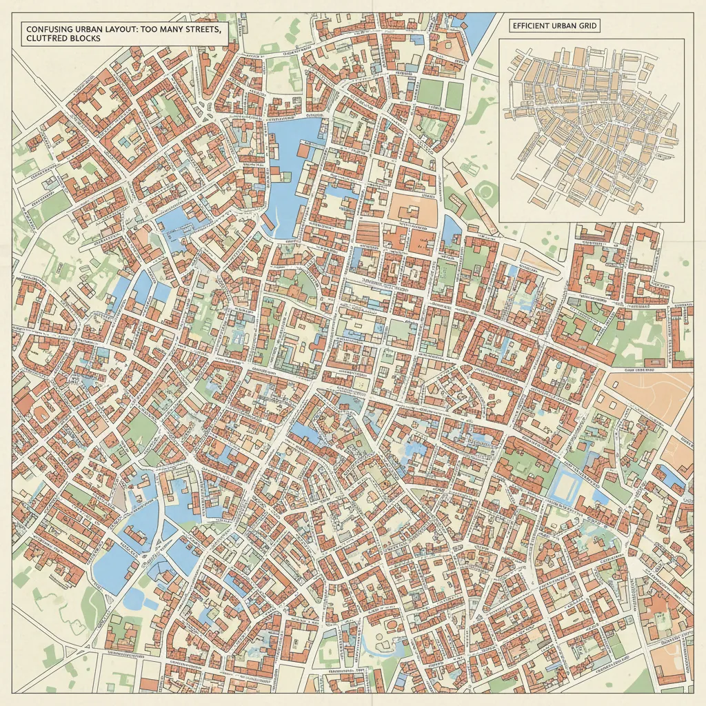 Contoh denah yang terlalu penuh detail sehingga sulit dibaca