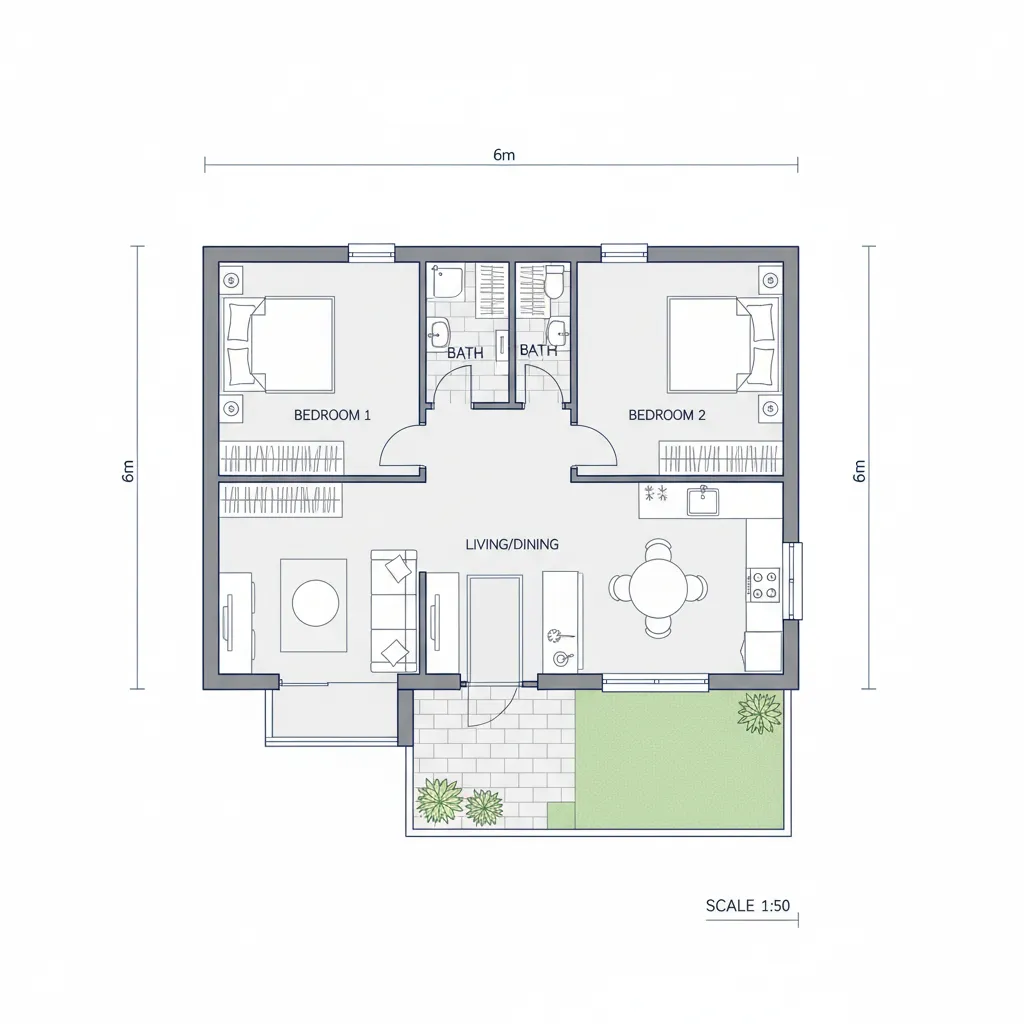 Contoh denah rumah type 36 sederhana