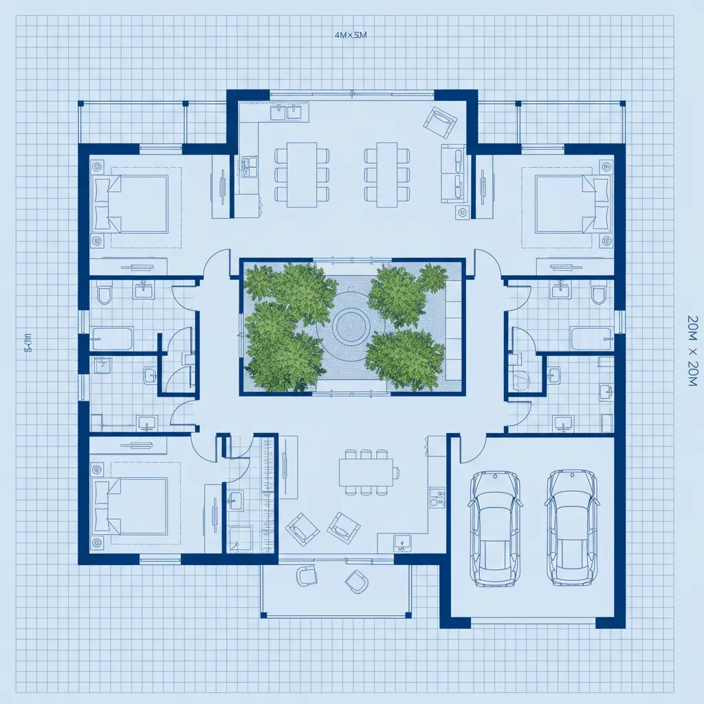 Contoh layout denah rumah ukuran 20x20 meter