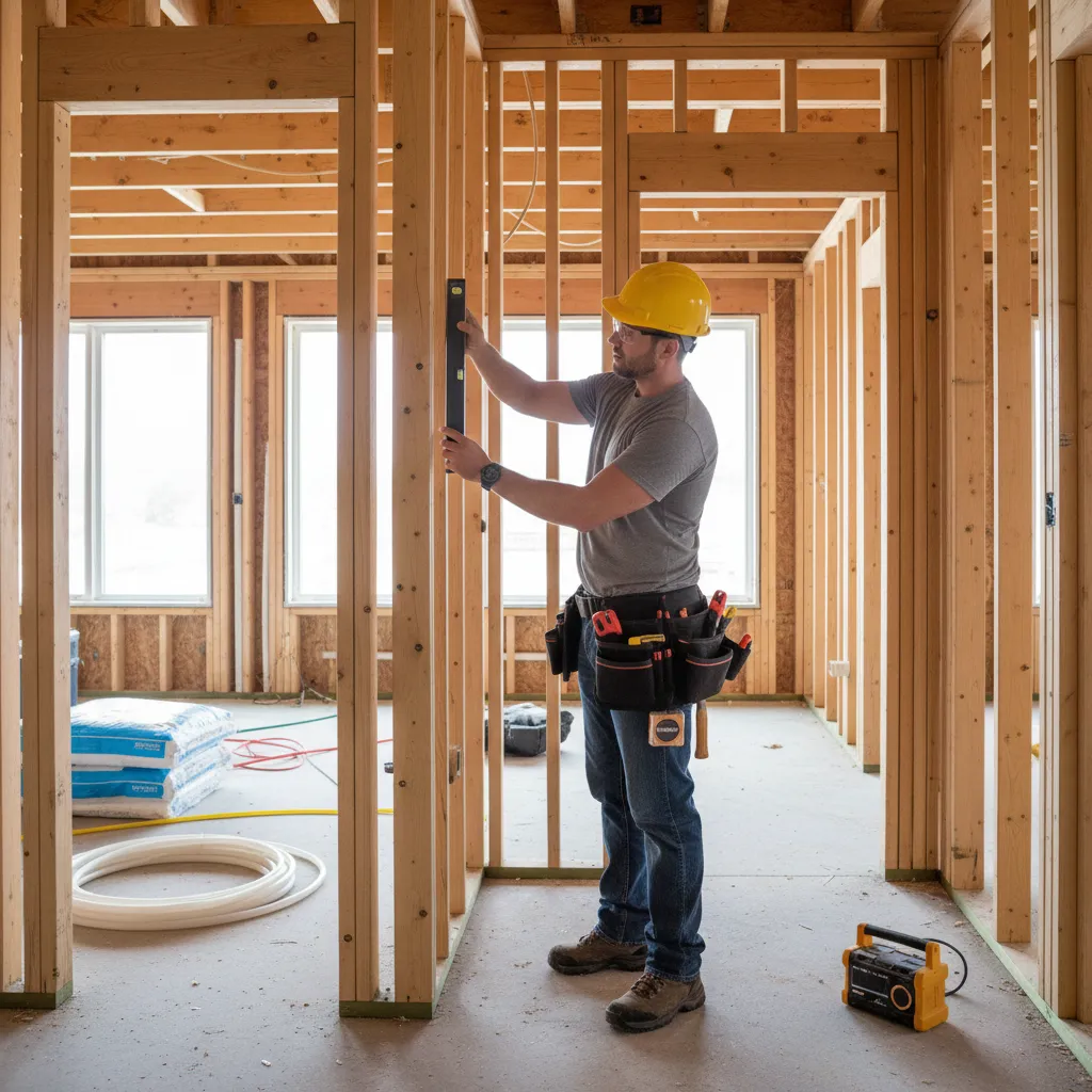 contractor inspecting wall structure to confirm if it is load bearing during renovation
