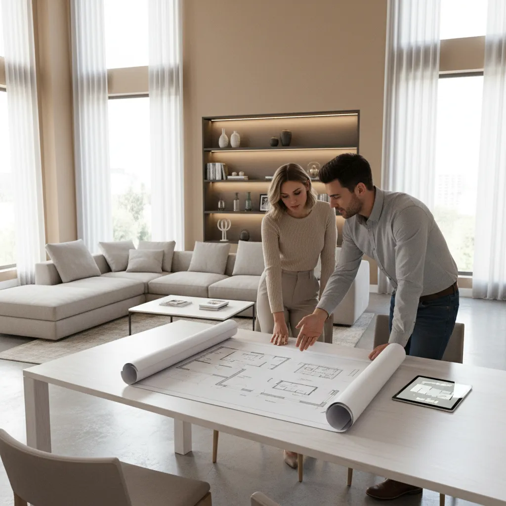 Contractor explaining renovation drawings to homeowner