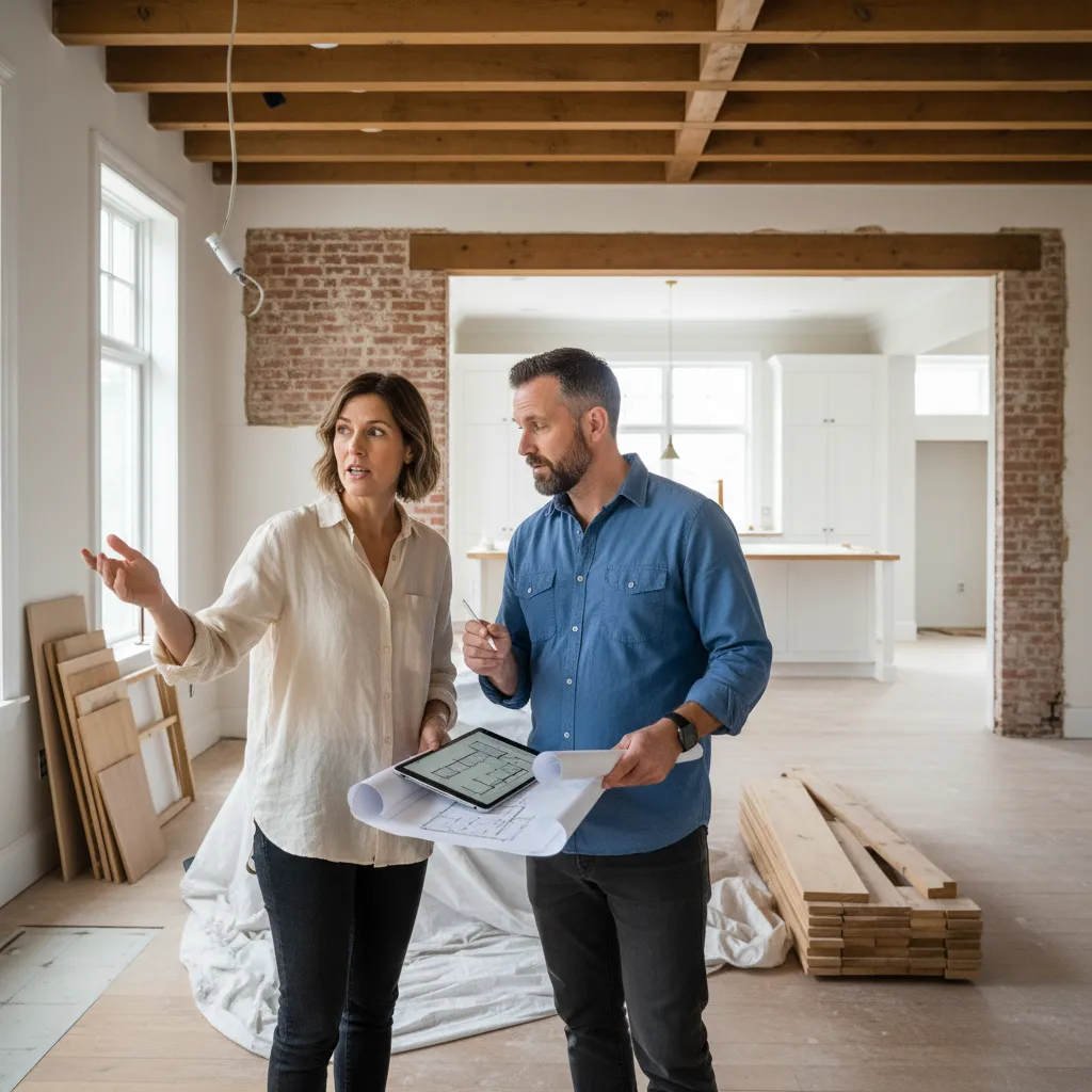 homeowner meeting remodeling contractor discussing renovation plans