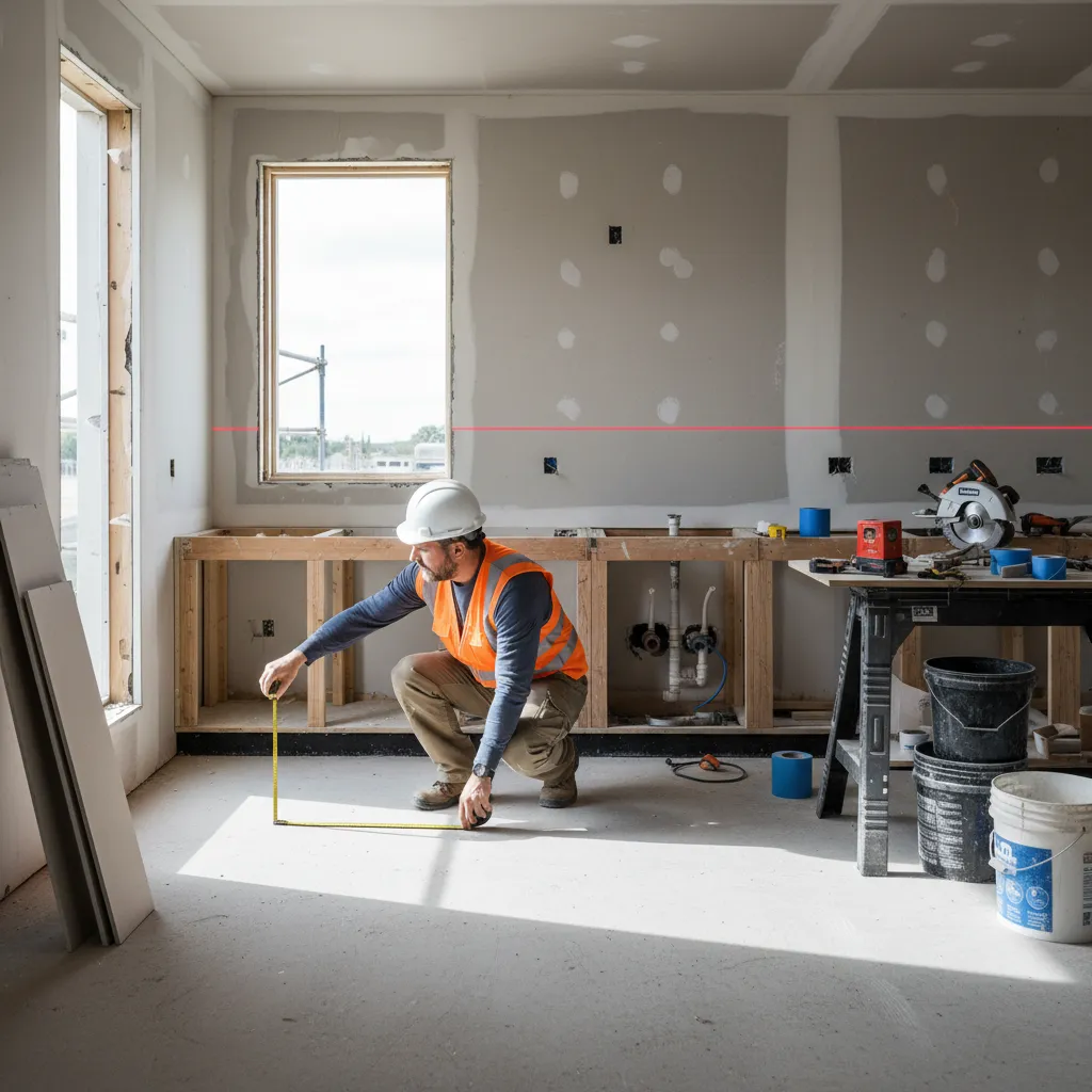Contractor measuring kitchen space before remodeling