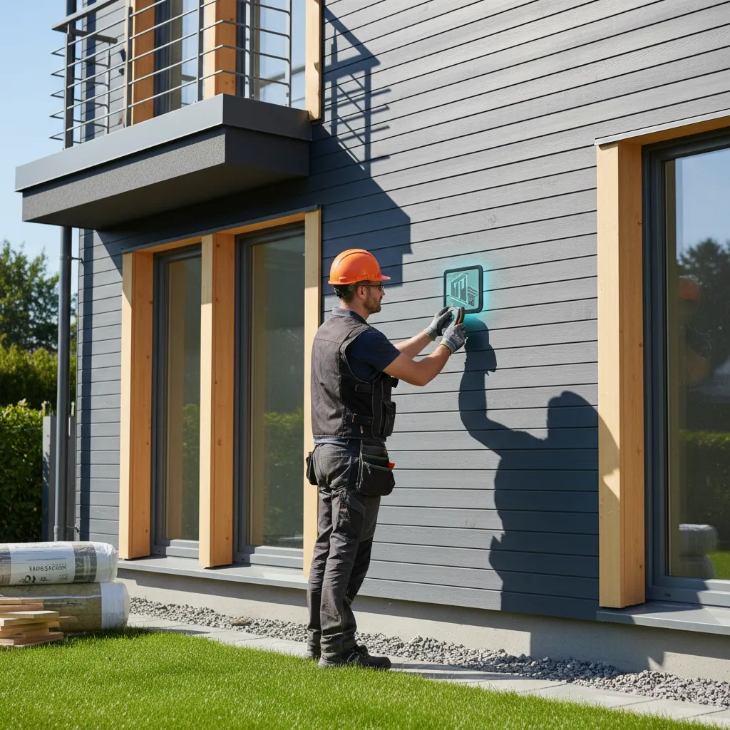Contractor scanning an exterior wall with a professional stud scanner