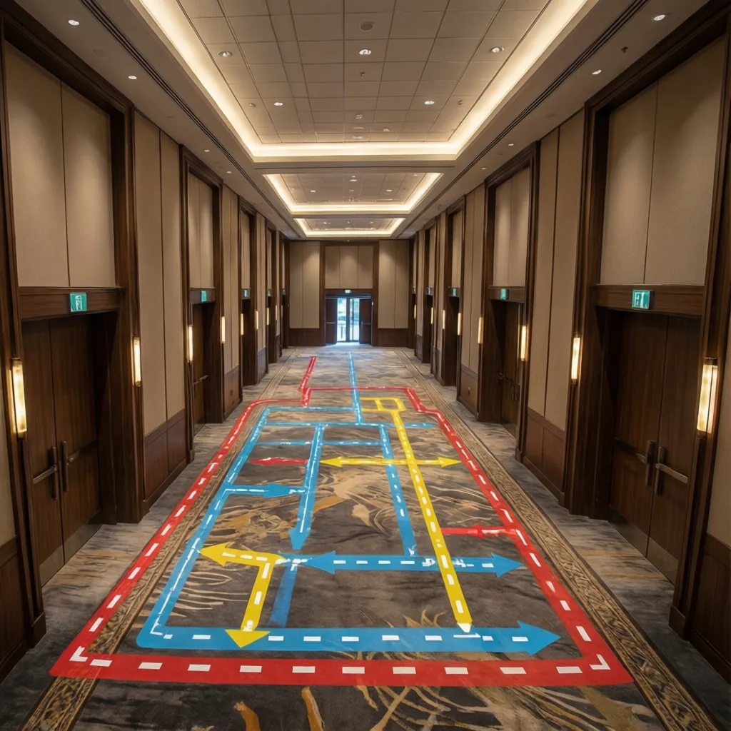 Diagram style visualization of evacuation routes in a convention hall