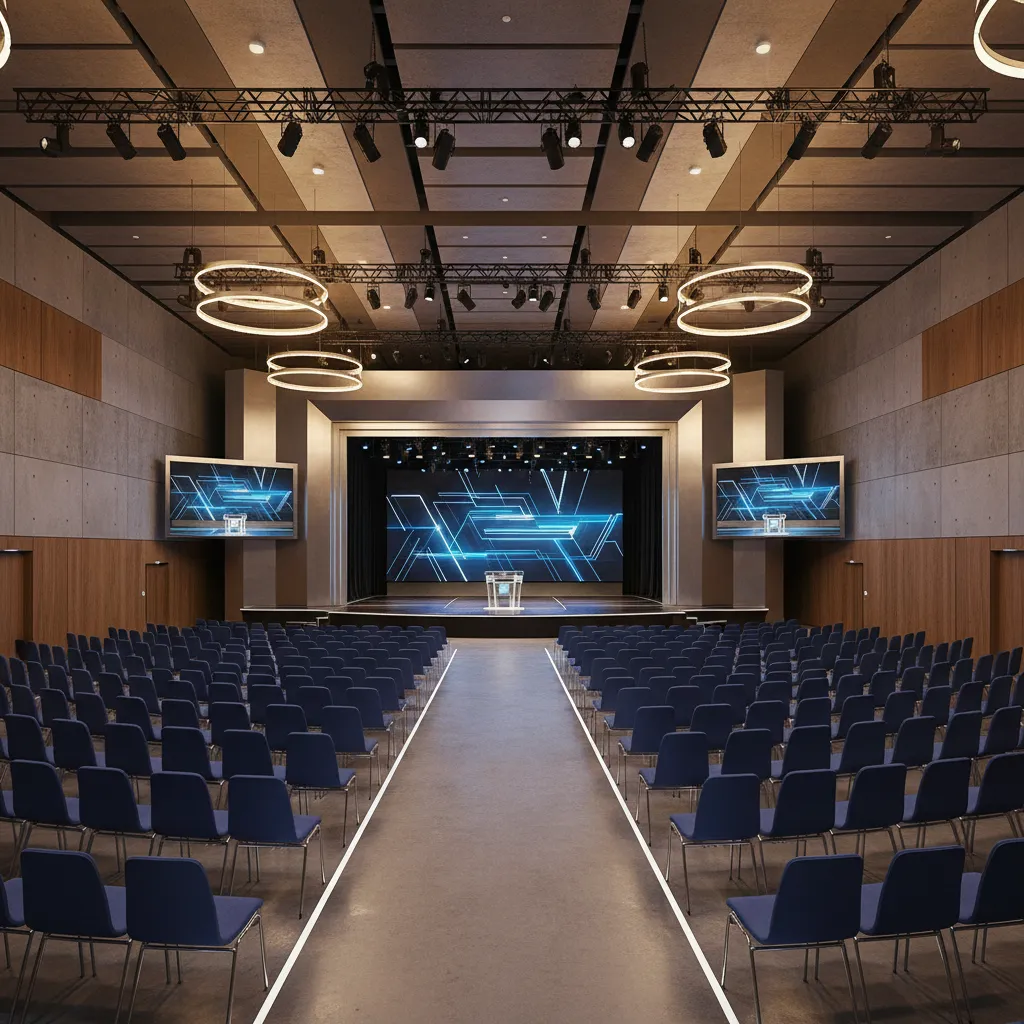 conference stage with clear audience sightlines in large convention hall