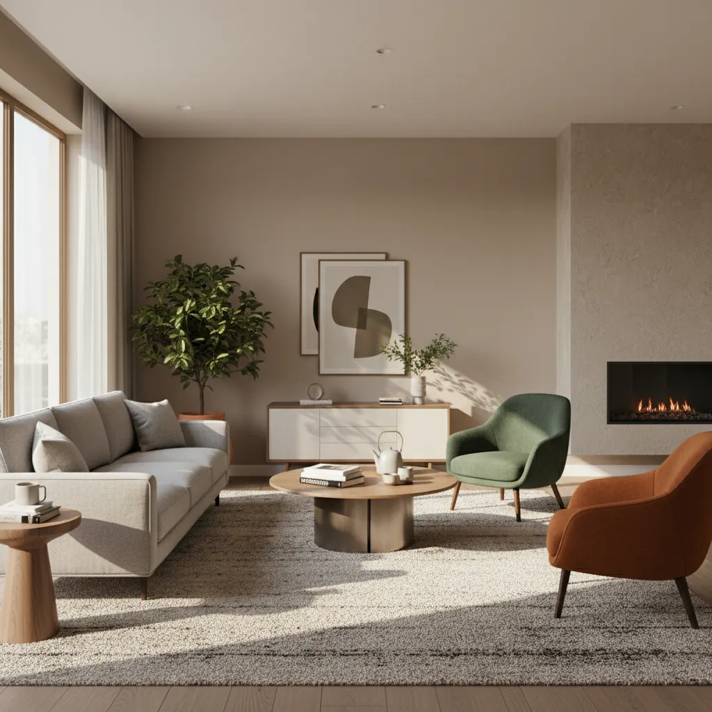 Conversation focused seating layout with chairs and sofa