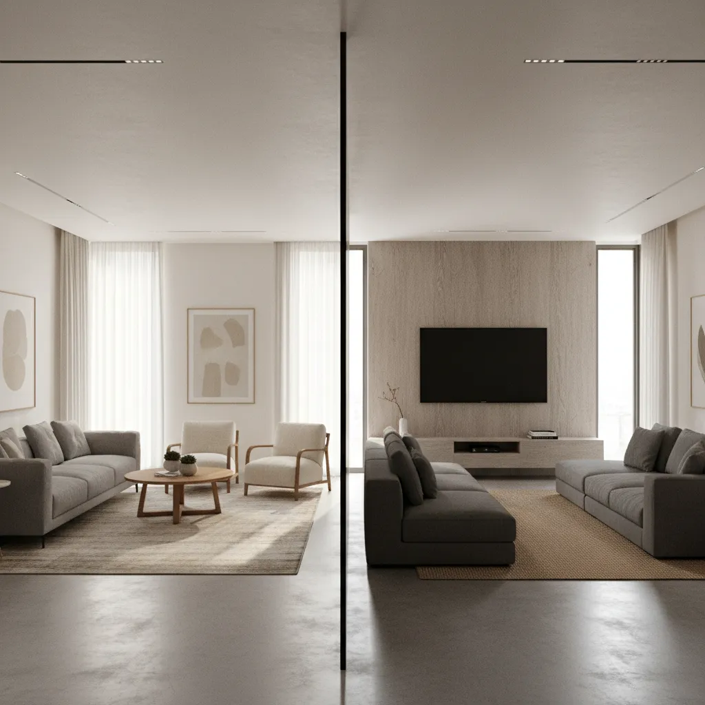 Conversation seating arrangement compared with TV focused layout