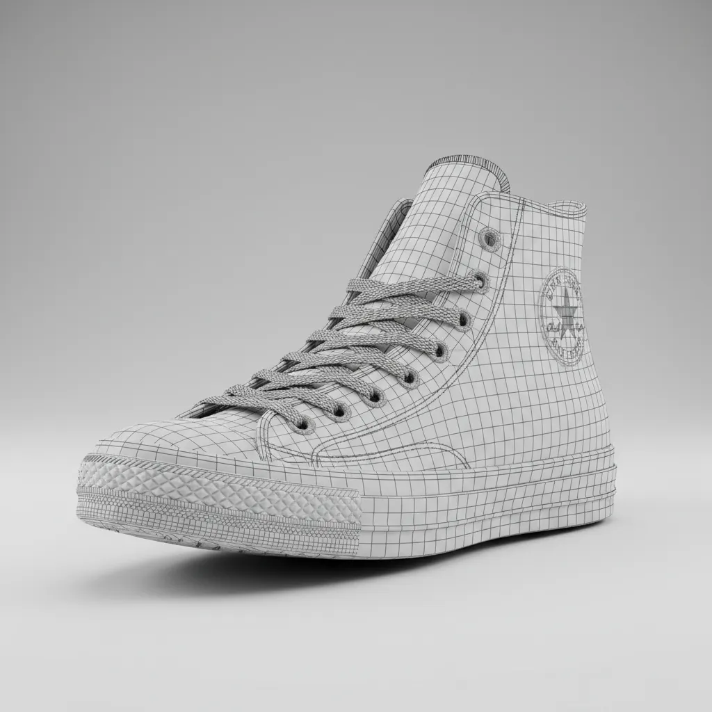 wireframe topology of a Converse sneaker 3D model